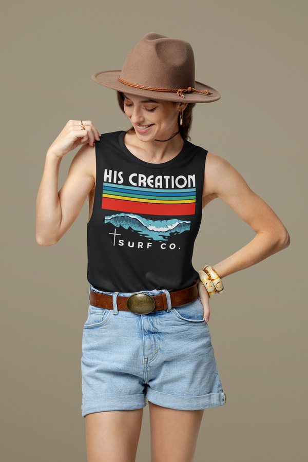 His Creation Surf Co. Retro Striped Flowy Scoop Muscle Tank